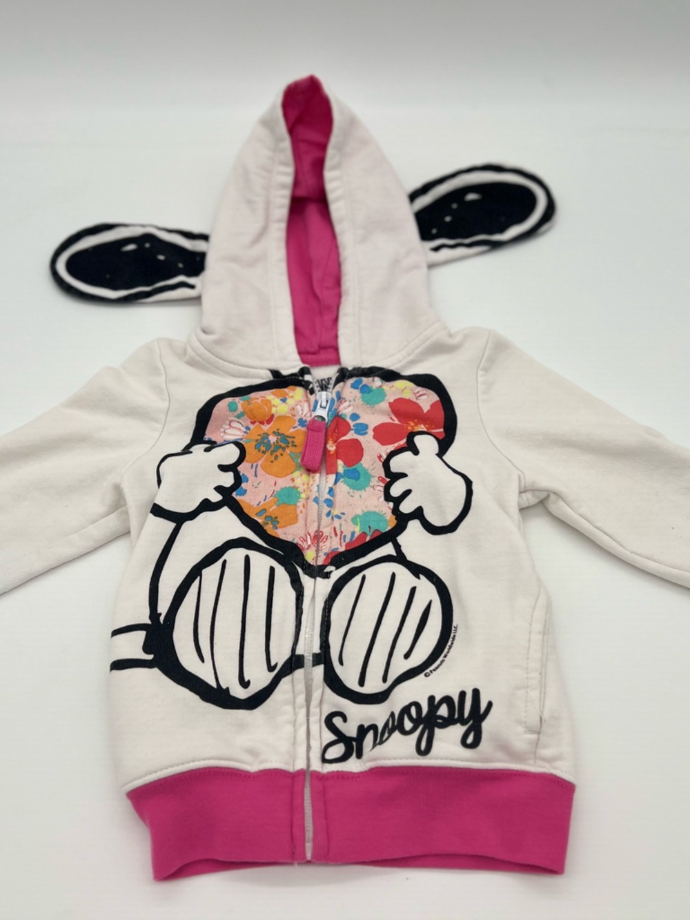Peanuts Snoopy Girls White Pink Fleece Hooded Jacket 2T